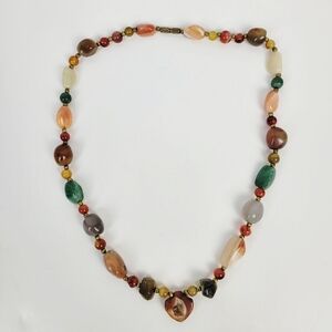 Vtg Multi Quartz Gemstone Necklace w/Pendant~Chunky Polished~Bohemian~22"